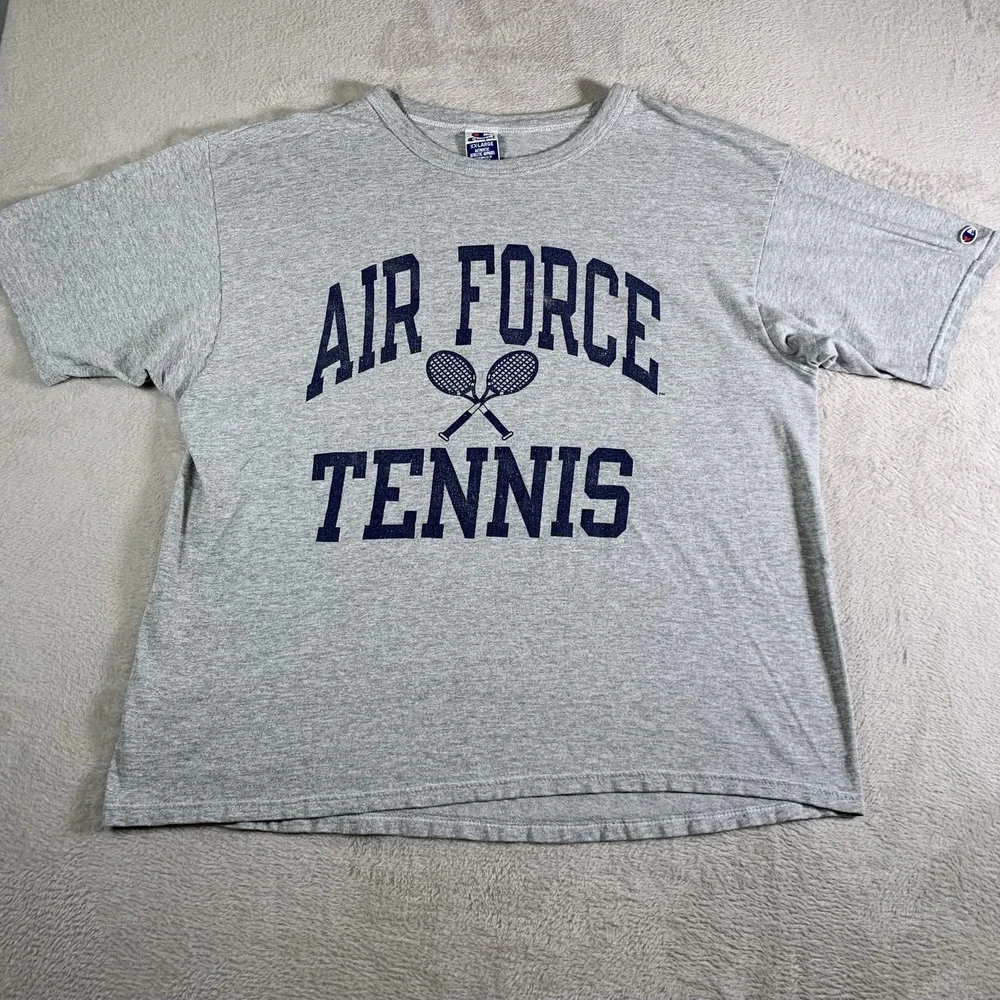 Vintage Air Force Tennis Shirt Mens 2XL Gray Champion Graphic Tee Short Sleeve - Picture 1 of 11